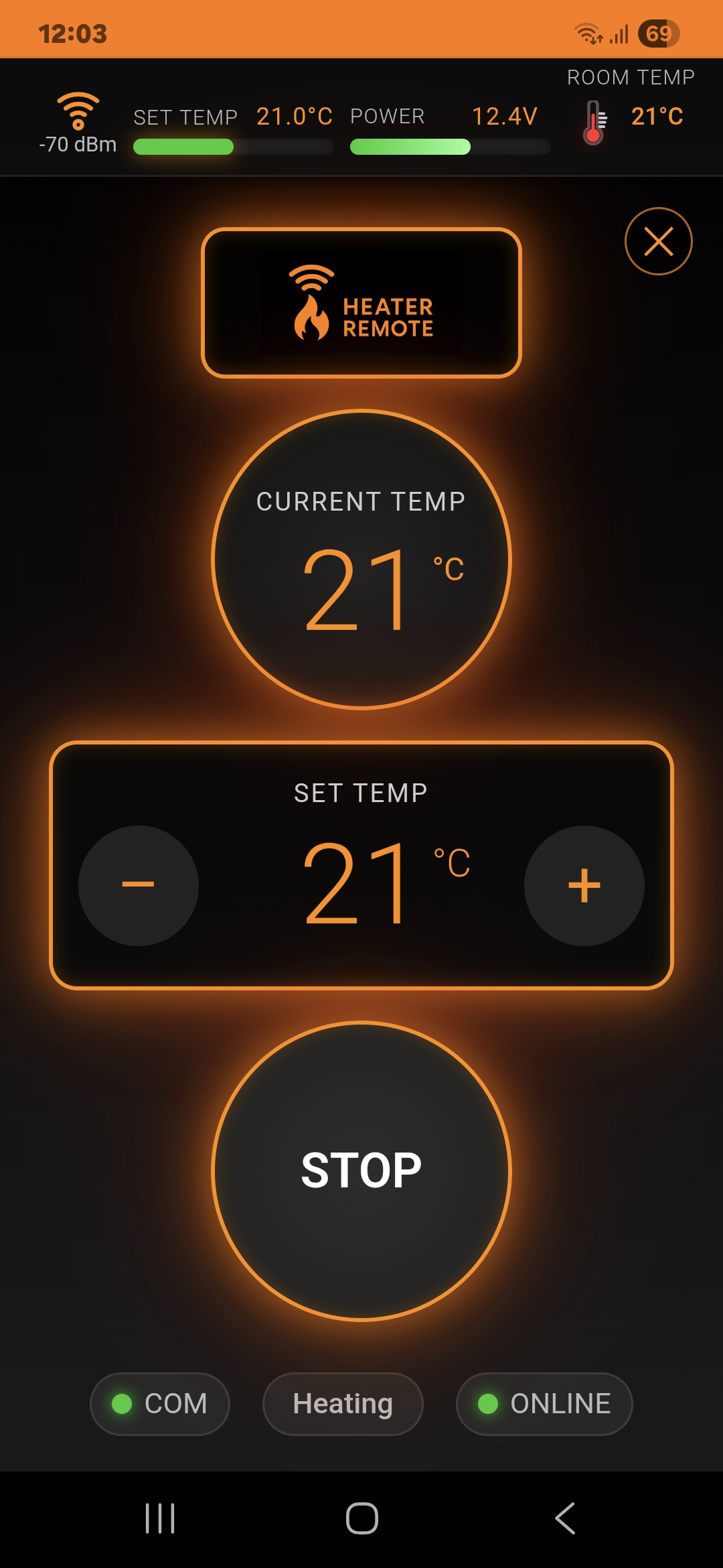 Heater Remote control dialog
